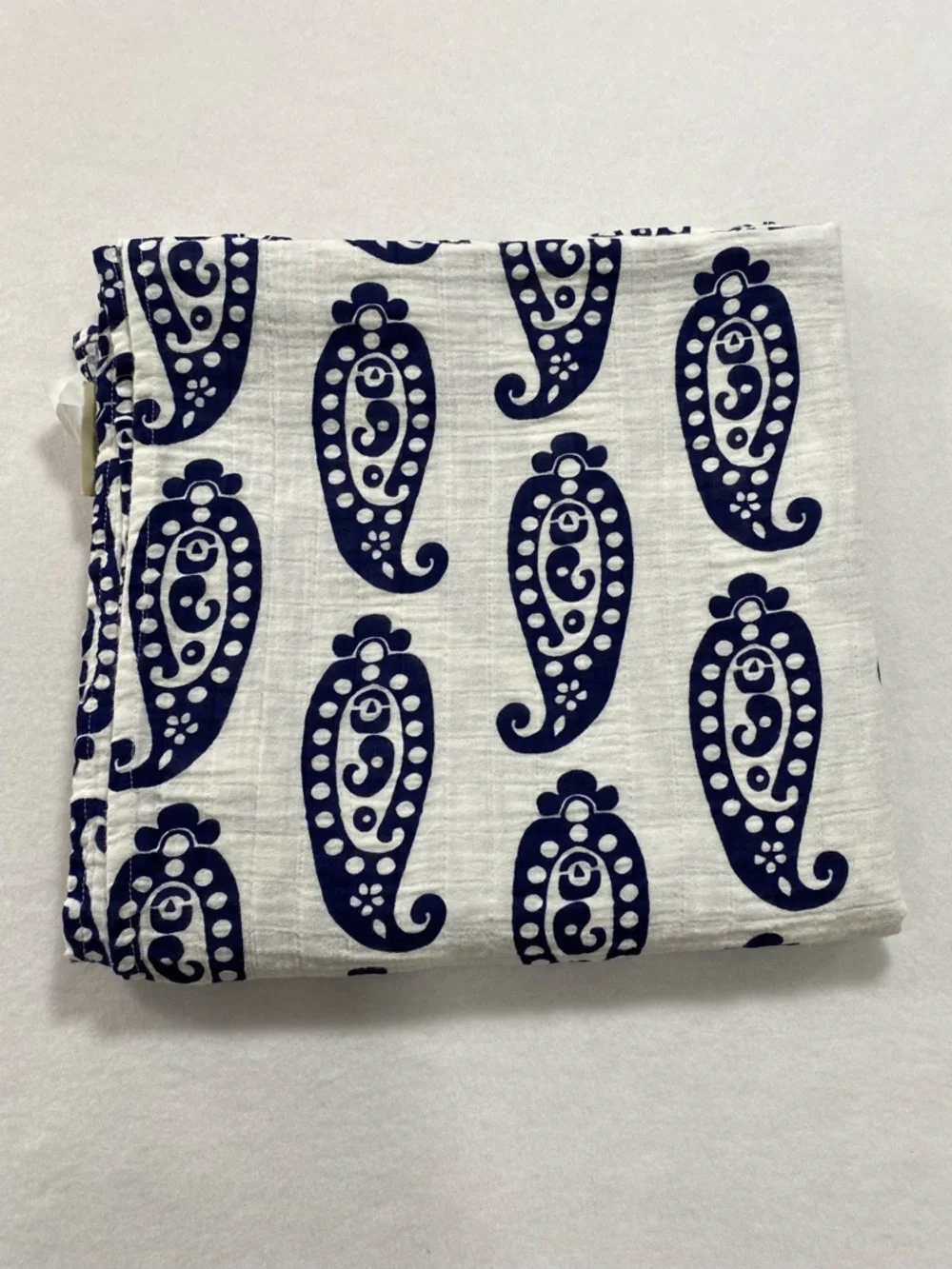 Pottery Barn Kids Organic Cotton Muslin Paisley Blanket 50x50 Blue White Throw - Picture 12 of 12